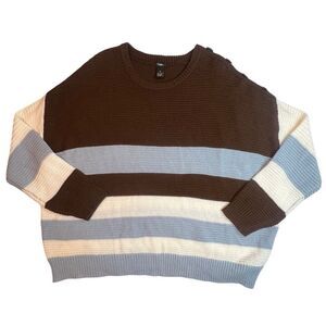 Rue + Sweater Womens 3X Boho Casual Color Block Brown Blue Knit Shirt Cozy Top